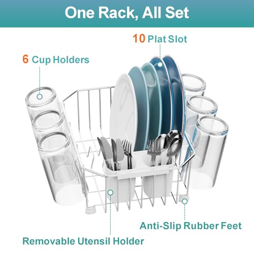 GSlife Mini in Sink Dish Drying Rack - Stainless Steel for RV Kitchen - color: Silver Rack With White Utensil Holder, size: Mini - 13.4" x 9.5" x 5"