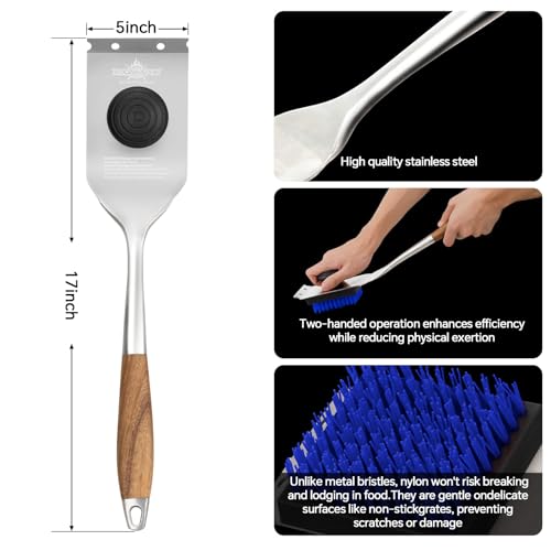 XUDAKAIXIN Grill Brush and Scraper, Dual Grip Design,Extra Strong BBQ Cleaner Accessories,Safe Nylon Bristles Barbecue Triple Scrubbers Cleaning Brush for Cast Iron Grates/Porcelain/Charcoal Grill - color: Blue