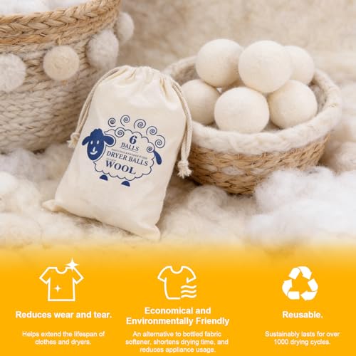 6pc Wool Dryer Balls, Dryer Balls for Laundry, Reusable Wool Dryer Balls