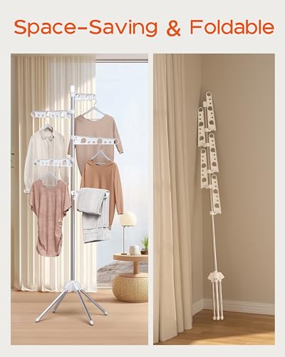 CASAMAYA Clothes Drying Rack Foldable, 70.9 inch Tripod Drying Rack for 35 Pieces of Clothes, with Height-Adjustable Rotatable Clothes Rails, Space Saving, Stainless Steel, White and Silver CDR005W01 - color: White + Silver, size: 5-Tier Standard