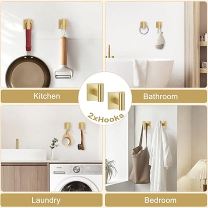 TURS Brushed Gold 5 Piece Bathroom Hardware Accessories Set, SUS304 Stainless Steel Bath Towel Bar Set, 24 Inch Round Bathroom Towel Holder Set Wall Mounted - color: Brushed Gold, size: 5-Pieces Set-A