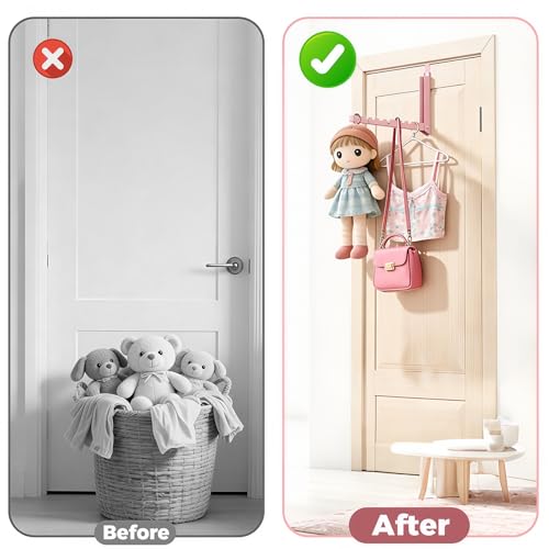 Pink Over the Door Hooks,Foldable Over the Door Hanger for Clothes - color: Pink-1
