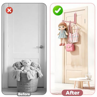 Pink Over the Door Hooks,Foldable Over the Door Hanger for Clothes - color: Pink-1