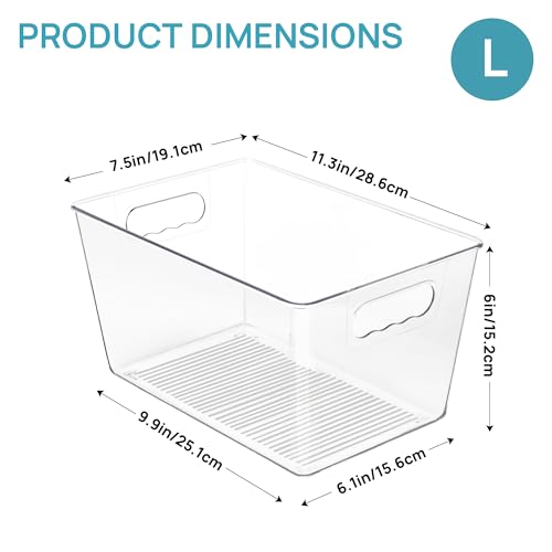 Vtopmart 6 Pack Clear Storage Bins, Pantry Storage Bins with Handle, Large - size: L(11.3"×7.5"×6")