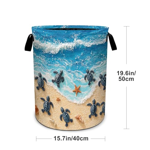 Sea turtles Waves Laundry Basket Foldable Laundry Hamper With Handles Clothes Storage Bucket Organizer Laundry Bag For Bedroom Bathroom Laundry Storage 19.6 x 15.7 - color: Sea Turtles Waves