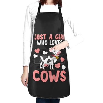 Perinsto Waterproof Apron With 2 Pockets Kitchen Chef Aprons Bibs For Cooking Baking Painting Gardening Grooming - color: Cows