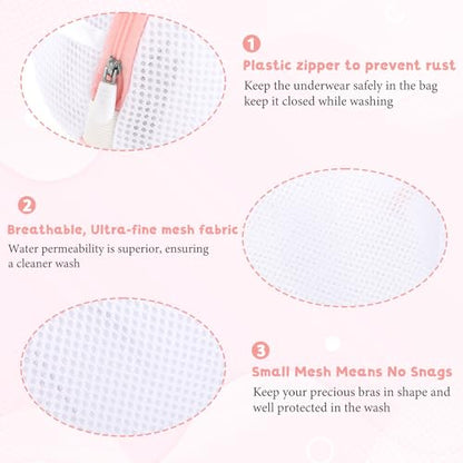 3Pcs Bra Wash Bags, Large Bra Laundry Bags for Washing Machine, Underwear Brassiere Bag Set for Washing Machine With Zipper Women Delicates (A to D Cups)