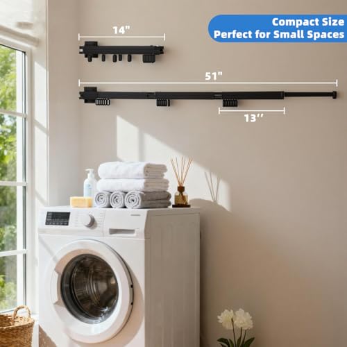 Wall Mounted Clothes Drying Rack, Foldable Laundry Drying Hanger Rack for Indoor & Outdoor Use - Laundry Rooms, Bathroom & Balconies (Black) - color: Black