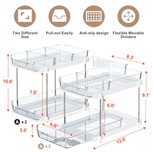 Delamu 2-Tier Multi-Purpose Bathroom Under Sink Organizers and Storage, Stackable Kitchen Pantry Organization, Pull Out Medicine Cabinet Organizer with Movable Dividers, Blue, 4 Pack - color: Blue, size: 4 Pack