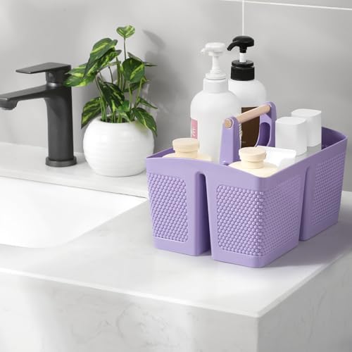 rejomiik Plastic Shower Caddy, Portable Shower Basket with Handle, Purple - color: Purple