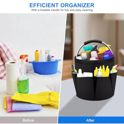 Cleaning Caddy with Handle: Cleaning Supplies Organizer - Portable Shower Caddy - Cleaning Bucket Bag 17L with 6 Pockets - Foldable Storage Basket for Home, Garden