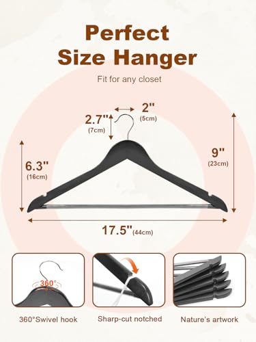 HOUSE DAY Black Wooden Hangers 20 Pack, Solid Wood Coat Hangers for Closet - color: Black, size: 20 Pack
