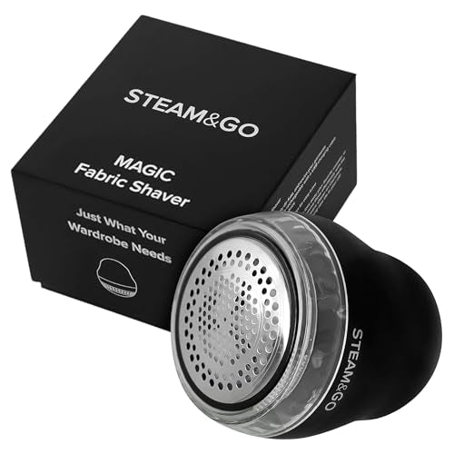 Steam & Go - Fabric Defuzzer, Rechargeable Fabric Shaver and Lint Remover, Portable Sweater Shavers to Remove Pilling, Fuzz, and Fluff, Lint Remover for Clothes and Beddings, Easy to Use Black