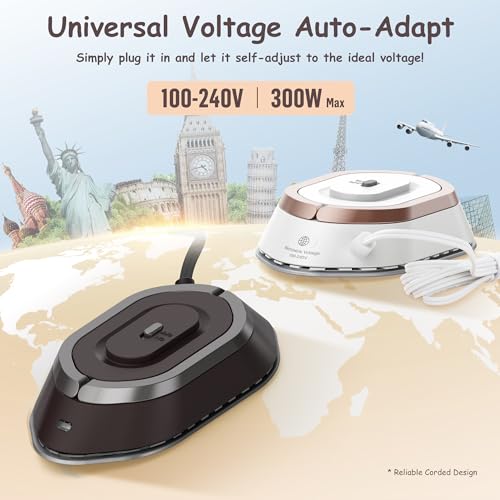 Newbealer Travel Iron Set, 100-240V Mini Dry Iron for Clothes (No Steam) - color: Brown