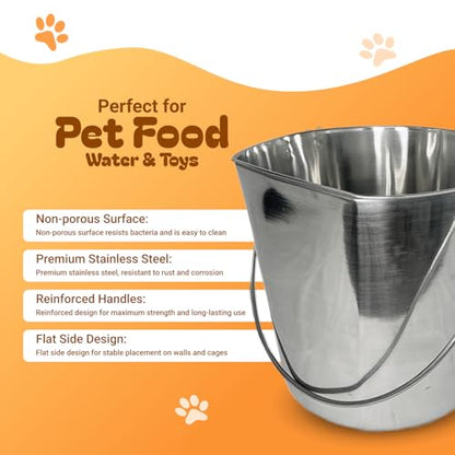 ADVANCE PET PRODUCTS 13 Quart Heavy Duty Stainless Steel Flat Side Bucket | Durable Food & Water Pail for Dogs, Cats, Kennels, Cages and Critter Crates | Multi-Purpose Bucket - size: 13 Quart - Not Hooked