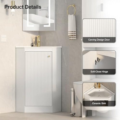 24" Corner Bathroom Vanity Sink Combo,Freestanding Compact Bathroom Vanity - color: White, style: Wave Pattern