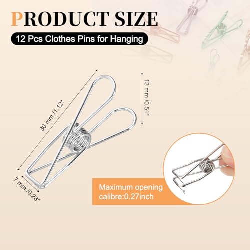 uxcell 12Pcs Clothes Pins for Hanging, 1.2" Metal Clothing Clips Heavy Duty Laundry Spring Pegs, Clothesline Clip Paper Holder Sealer for Holding Clothes, Paper, Food Packages, Silver - color: Silver, size: 1.2"