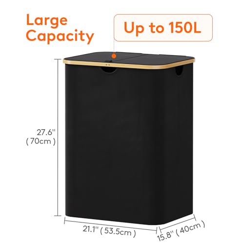 Lifewit 150L Large Laundry Basket with Lid, 2 Removable Bags, Black - color: Black, size: 150L