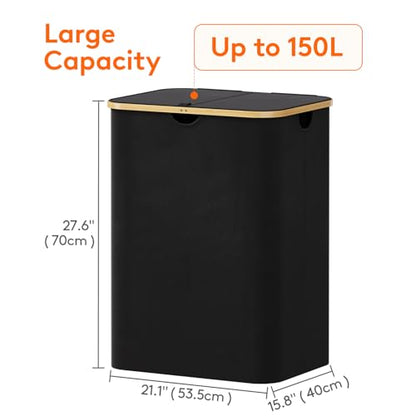 Lifewit 150L Large Laundry Basket with Lid, 2 Removable Bags, Black - color: Black, size: 150L