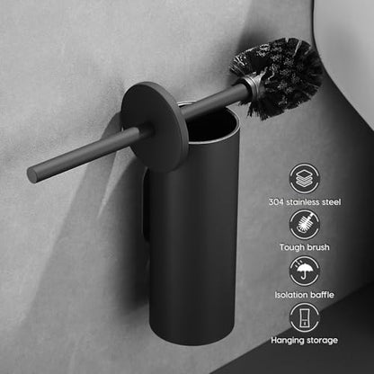 Black Toilet Brush with Dual-Purpose wall-Mounted Bracket - color: Black