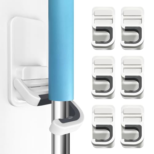 Broom Holder Wall Mount, 6 Pack Self Adhesive Broom and Mop Organizer