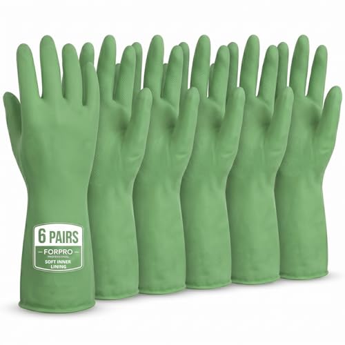 ForPro Natural Rubber Gloves, 6 Pairs Reusable Multi-Purpose Household Cleaning Gloves with Soft Inner Lining, Waterproof & Chemical-Resistant, Lime Zest, Medium - color: Lime Zest, size: Medium