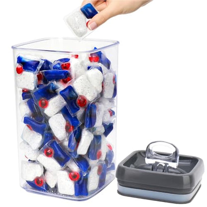 Dishwasher Pod Holder with Lid Laundry Pods Organizer 2.3L Large Capacity Airtight Food Storage Container, Clear Plastic Pantry Organization
