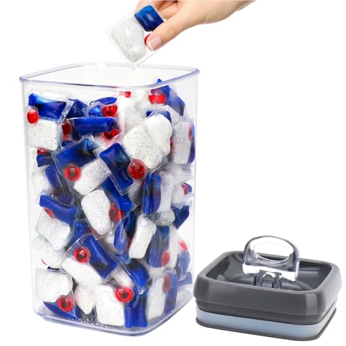 Dishwasher Pod Holder with Lid Laundry Pods Organizer 2.3L Large Capacity Airtight Food Storage Container, Clear Plastic Pantry Organization