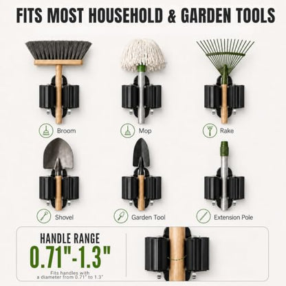 3-H Broom Holder Wall Mount 30 Pack, Stainless Steel Mop Hanger with Screws - color: Black, size: 30
