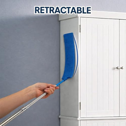 Retractable Gap Dust Cleaner with Extension Pole & 3 Microfiber Cloths - color: Blue