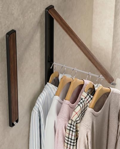 Dr.DJ Clothes Drying Rack Wall Mounted, Retractable & Foldable Clothes Hanger for Laundry Room Organization and Storage, Clothes Hanger Rack for Dorm, Closet, Balcony, Laundry Room(2Pack, Wood) - color: Wood2