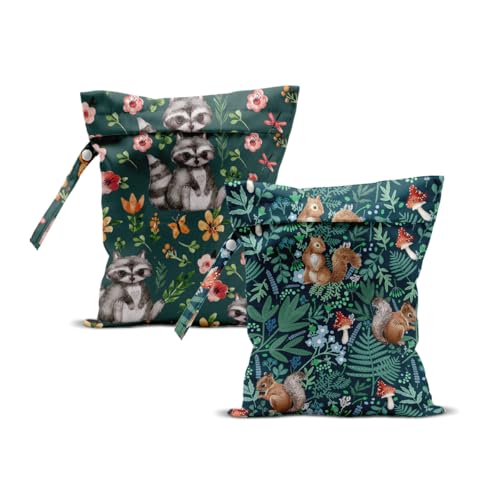 2Pcs Squirrel Wet Bag Plants Waterproof Reusable Wet Dry Bag, 12x10 Inch - color: Multicolor 1340