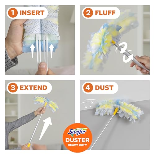 Swiffer Duster Kit with 6 ft Super Extendable Handle, Heavy Duty Starter Kit, Microfiber, White, with 8 Refills
