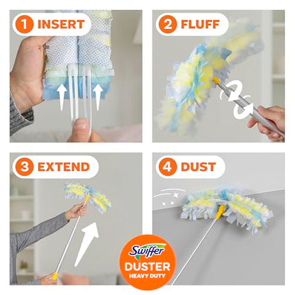 Swiffer Duster Kit with 6 ft Super Extendable Handle, Heavy Duty Starter Kit, Microfiber, White, with 8 Refills