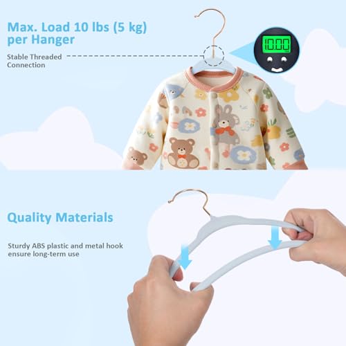 Tonswachic 30-Pack 11 Inch Baby Closet Hangers with 10 Clips - Soft Velvet Non-Slip Hangers for Infant & Toddler Clothes - Blue - color: Blue, size: 30 Pack