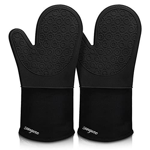 Silicone Oven Mitts - 13.8" Heat Resistant Oven Gloves for Baking, Cooking - color: Black, size: 13.8in Oven Mitts