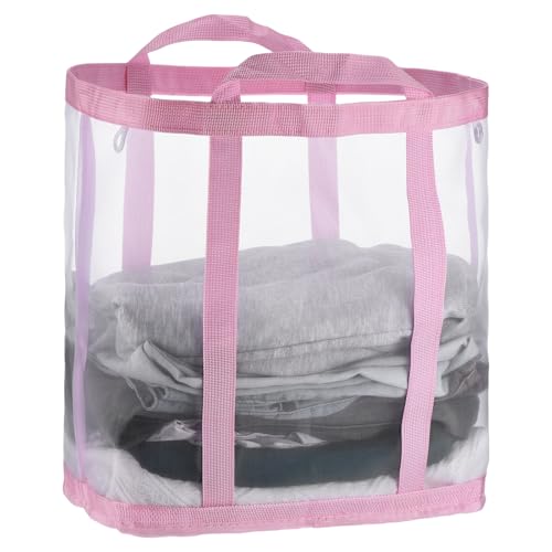 uxcell Collapsible Laundry Basket,Mesh Hamper with Handles,Foldable Laundry Bag,Breathable Hanging Laundry Hamper for Washing Storage,Bathroom, Dorm,Travel,Beach, Pink Extra Large - color: Pink, size: Extra Large