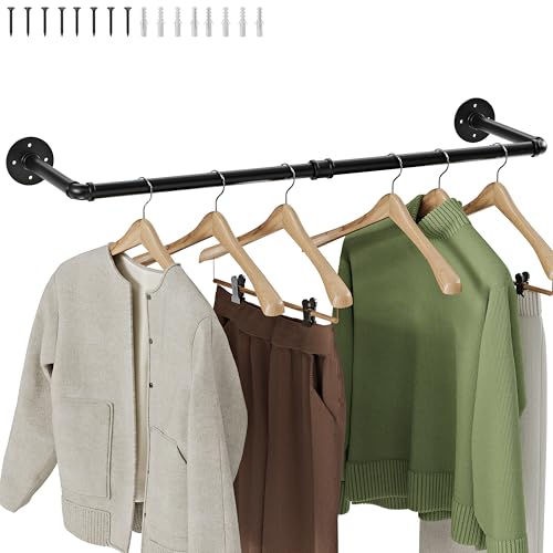 Wall Mounted Clothes Rack 36 Inch, Industrial Pipe Clothing Hanger Black, Heavy Duty Wall Mount Closet Rod for Bedroom, Entryway, Laundry Drying Rack, Retail Display Clothes Rod - color: Black, size: 36 Inch