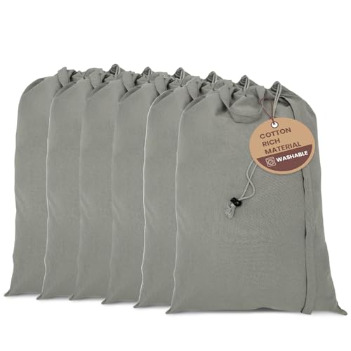 LFH Home Cotton Rich Large Laundry Bag with Handle, Heavy Duty Drawstring Closure Washable Laundry Bags, School Travel, Home, Hotel, College Dorm, Organizer Sack, Toys Clothes 20x30 (Pack of 6)-Grey - color: Grey, size: 20”x30” (Pack of 6)