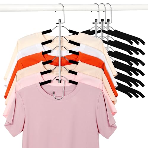 TOPIA HANGER Clothes Hanger Space Saving, 6 Tier Shirt Coat Hangers Space Saving No Bump Shoulder Hangers with No Slip Foam Padded Hangers Organizers and Storage for Men and Women 4 Pack-CT65B - color: Black 4 Pack