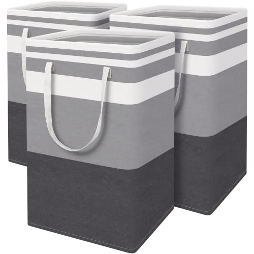 BlissTotes 3-Pack Laundry Basket, Collapsible Laundry Hamper, Grey, 88L - color: Grey, size: 88L