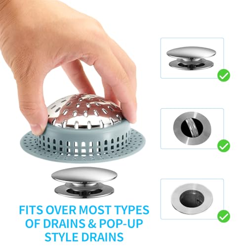Aluvor Bathtub Drain Hair Catcher Shower Drain Cover Sink Drain Protector - size: Large-Greyish Blue