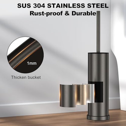 Pewter Toilet Brush and Holder Set，Stainless Steel Heavy Duty Toilet Bowl Brush，Extra Long Handled Modern Toilet Cleaner Brush with Replaceable Head, Removable Inner Bowl, and Splash Protection - color: Pewter