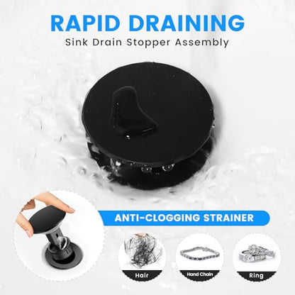 Bathroom Sink Drain with Overflow with Hair Catcher Anti-Clog Sink Strainer - color: Matte Black X 2