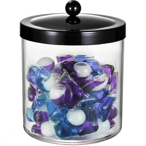 50 Oz Laundry Pods Container Clear with Stainless Steel Lid(Black) - color: Black, size: 50 Ounces
