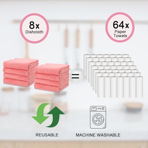 kimteny 8 Pack Microfiber Kitchen Dish Towels for Washing Dishes, Pink - color: Pink, size: 13x28 - 8 Pack