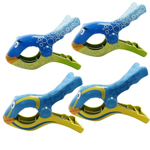 Wezdopu 4PCS Beach Towel Clips Anemonefish Towel Clips for Beach Chairs Large Clips for Drying Quilt Clothes Patio Beach Accessories - size: Large