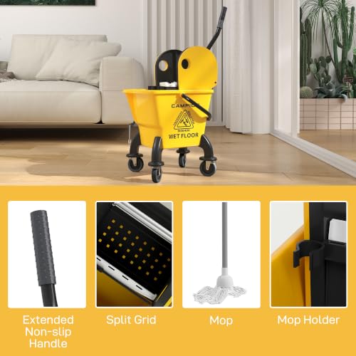 HOMCOM Mop Bucket with Wringer on Wheels, 27.5 Quart, with Mop, Yellow - color: Yellow, size: 27.5 Quart