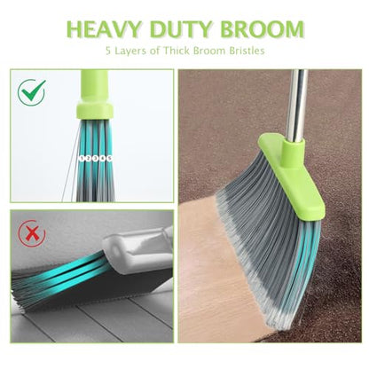 Broom and Dustpan Combo Set,51" Long Handle,Gray Green - color: Green 1-pack