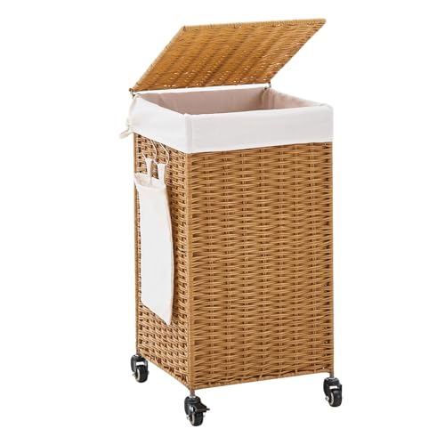 Handwoven Hamper with Lid, Laundry Basket with Wheels - color: Rattan/With Lid/78L